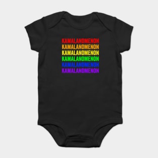Kamalanomenon Kamala Nomenon Phenomenon, rainbow design. Distressed text in colorful letters. Kamalanomenon Baby Bodysuit